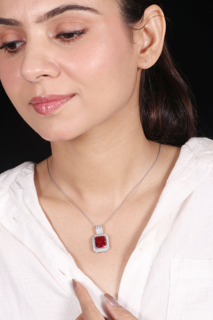 Silver Minimalist Ruby Pendant
