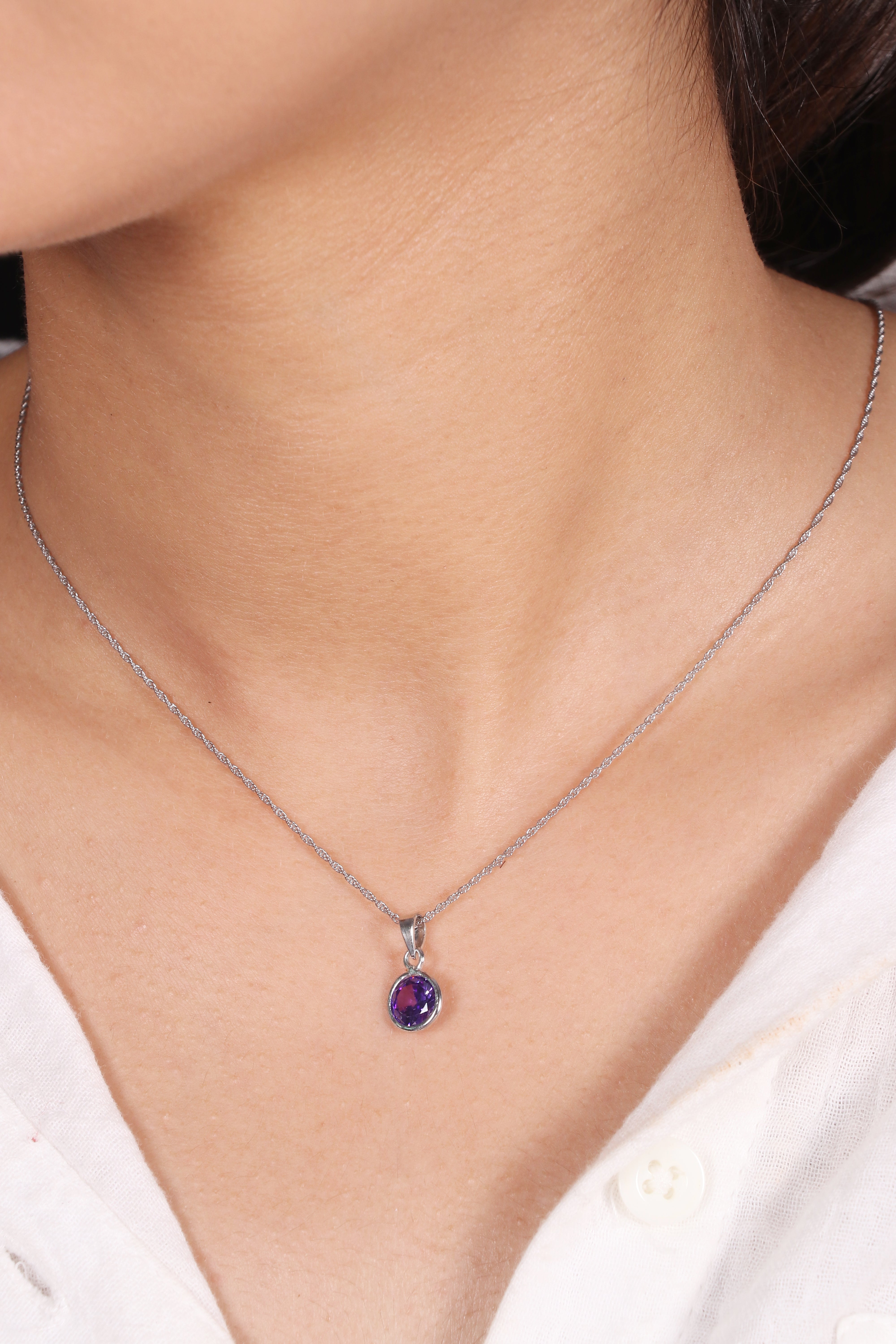 Silver Minimalist Purple Round Pendant