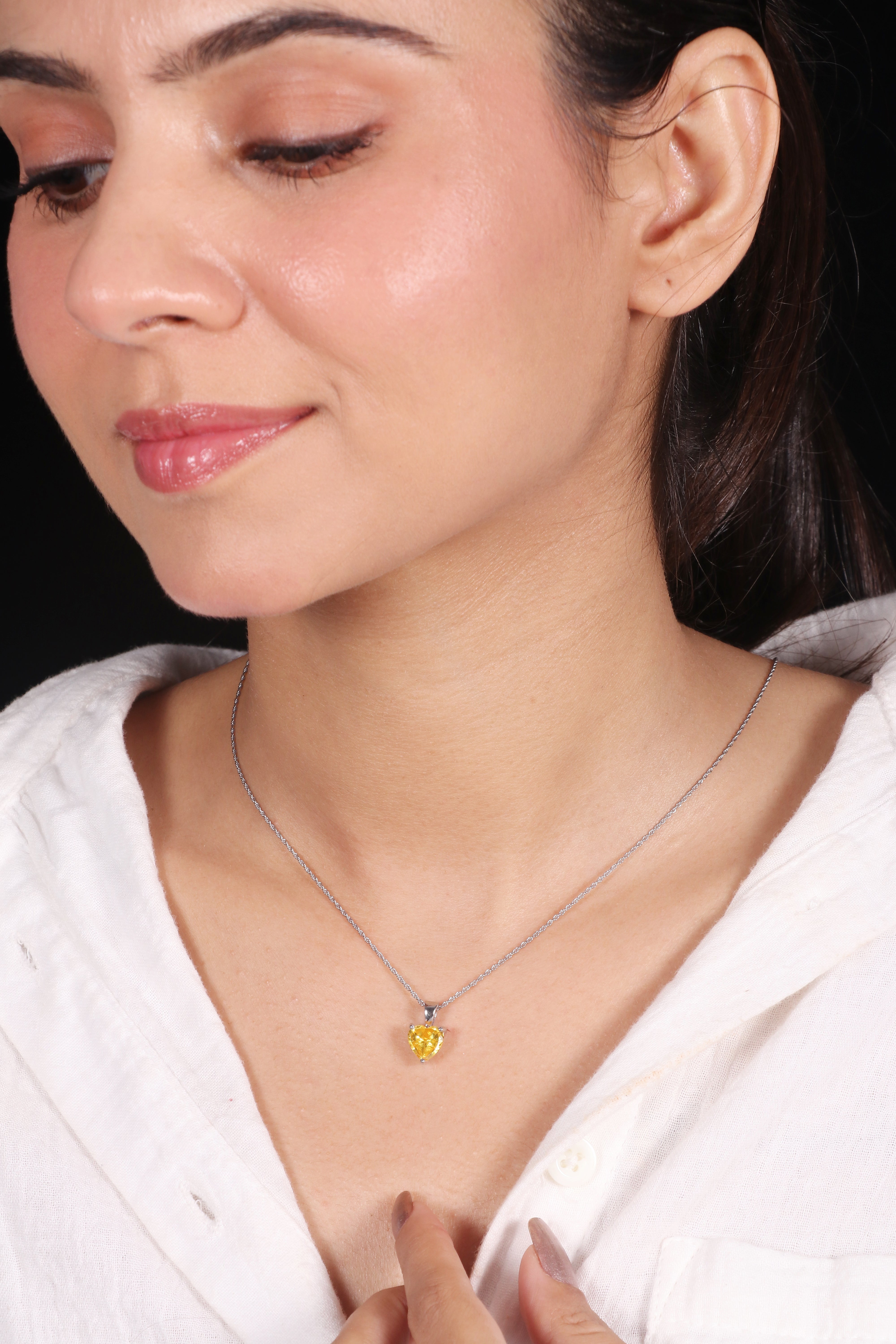 Silver Minimalist Yellow Heart Shaped Pendant