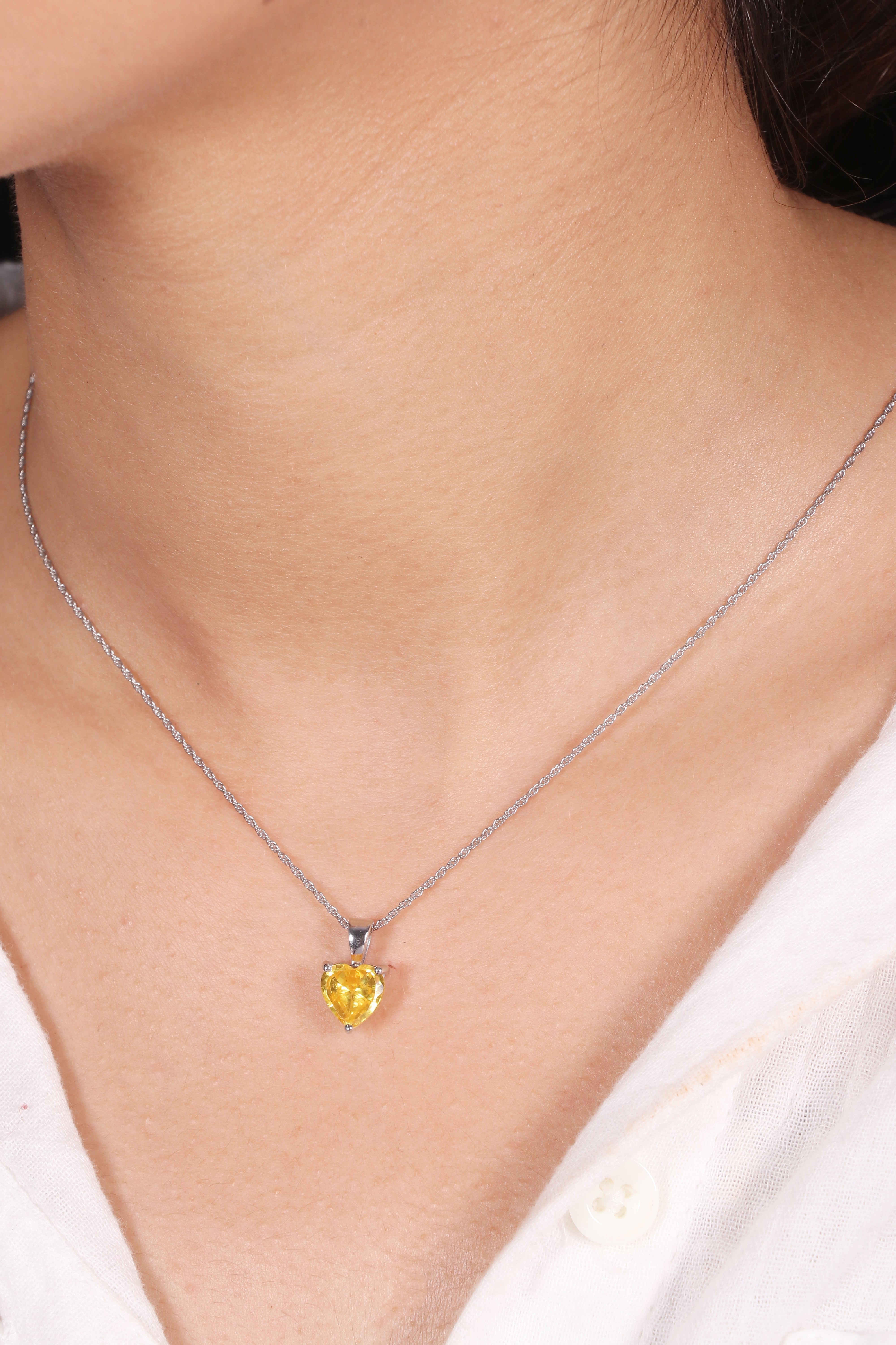 Silver Minimalist Yellow Heart Shaped Pendant