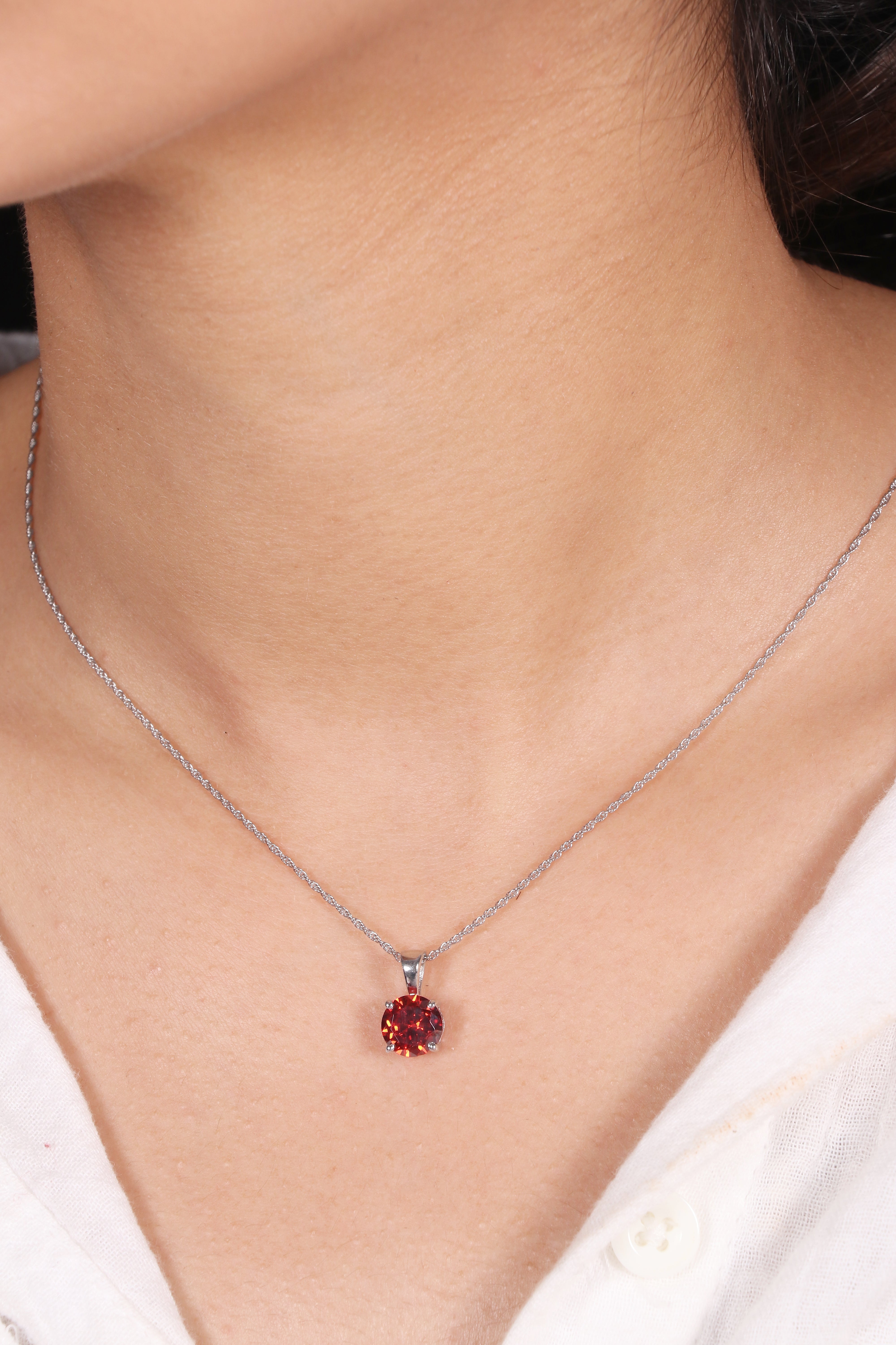 Silver Minimalist Red Round Pendant