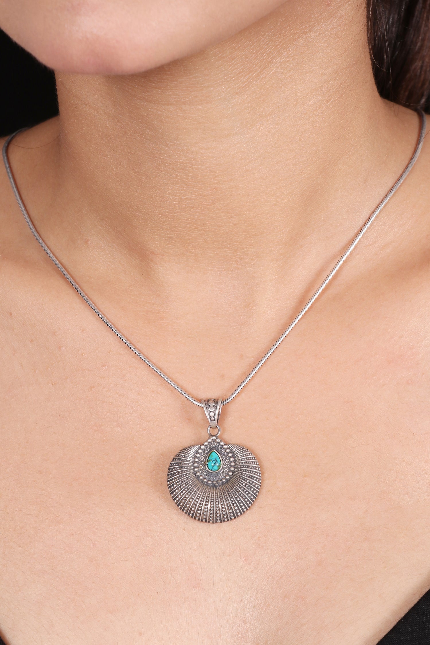 Silver Oxidised Turquoise Pendant