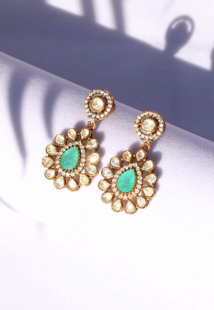 Mint Polki Drop Line Earrings