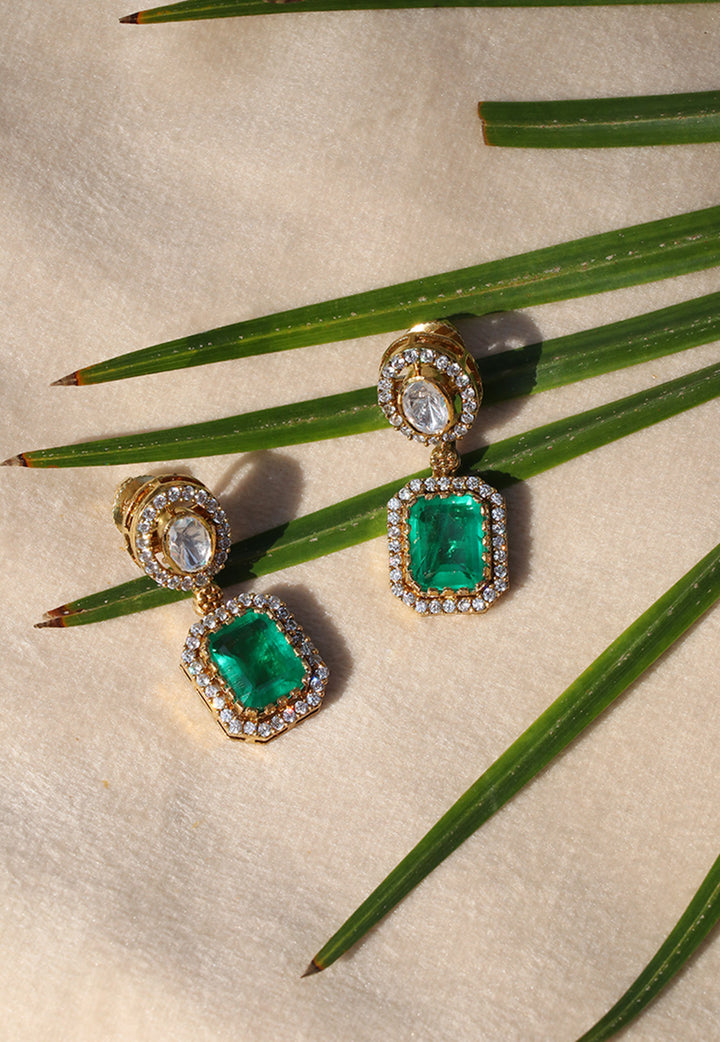 Mint Polki Square Drop Earrings