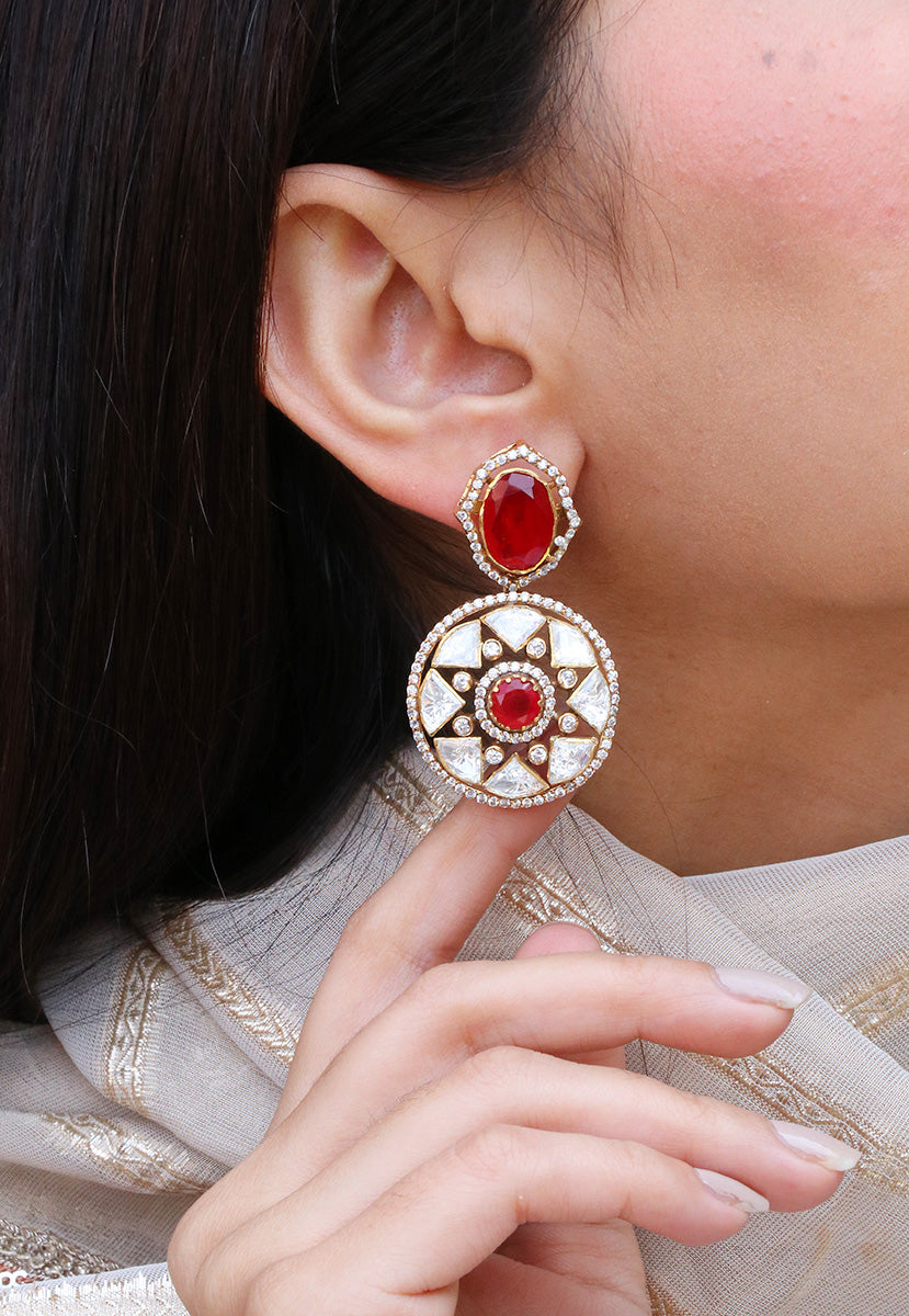 Red Polki Earrings For Women