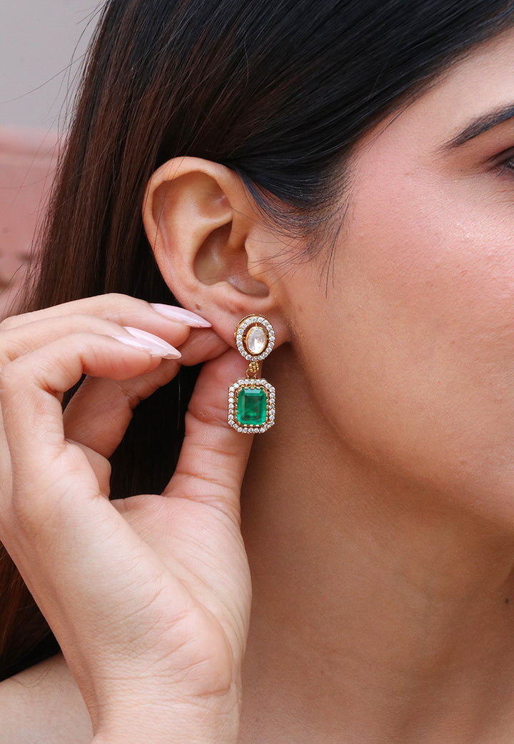 Mint Polki Square Drop Earrings