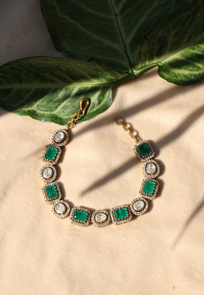 Classy Emerald Stone Gold Bracelet