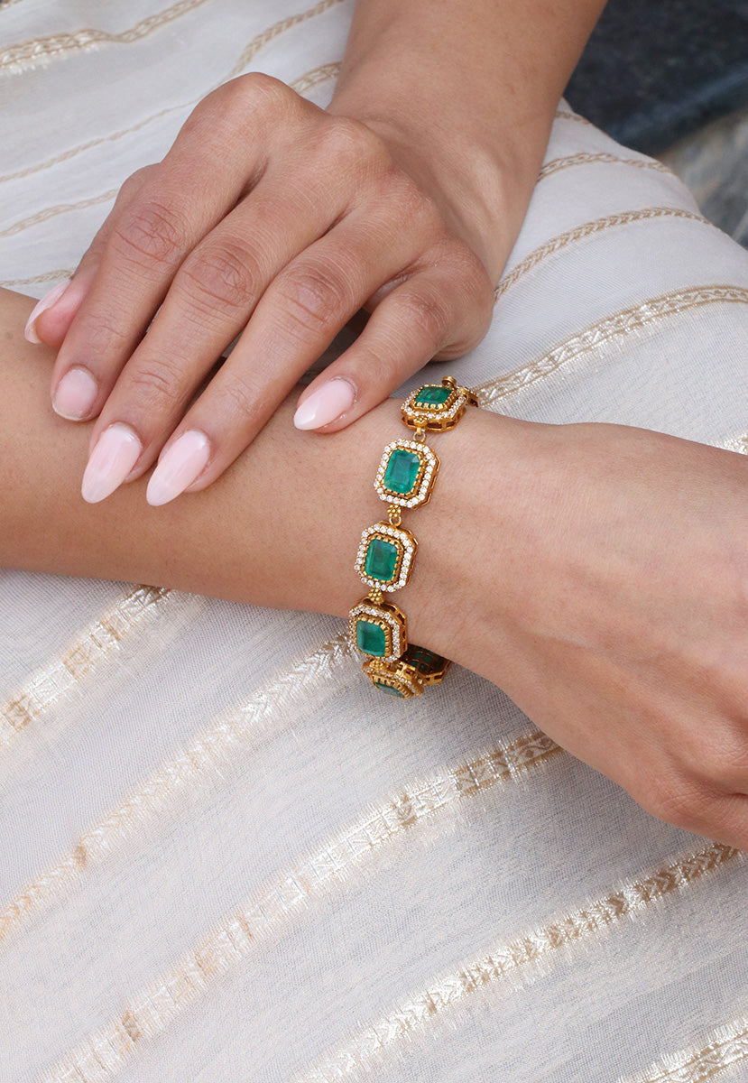 Emerald Stone Gold Finish Bracelet