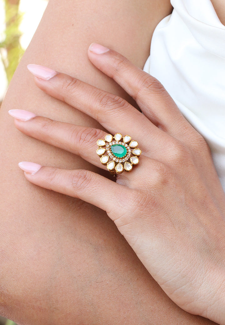 Geometric Moissanite Polki Ring