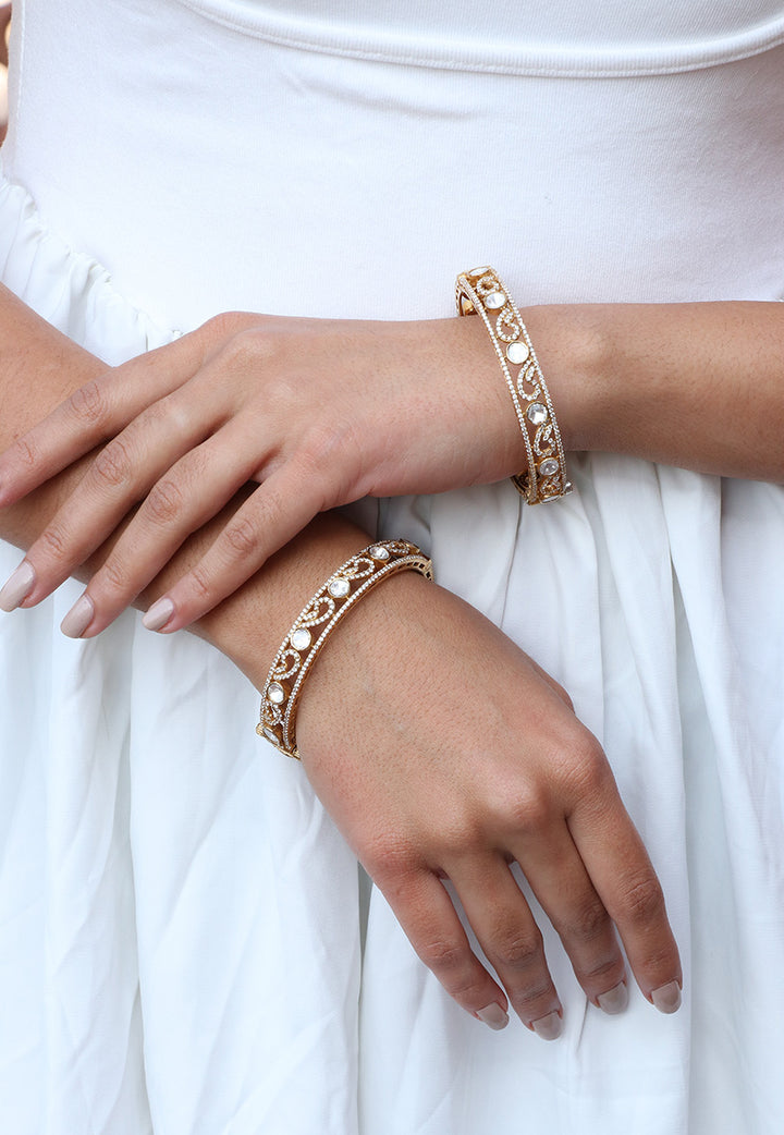 Gold Plated Glass Kundan Bangle  (1 pc)