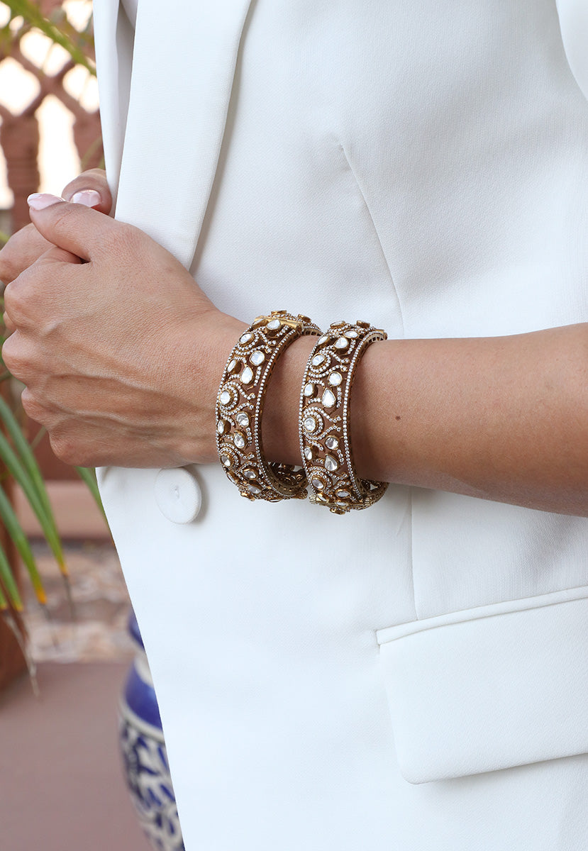 Gold Plated Polki Studded Open Setting Bangle (1pc)