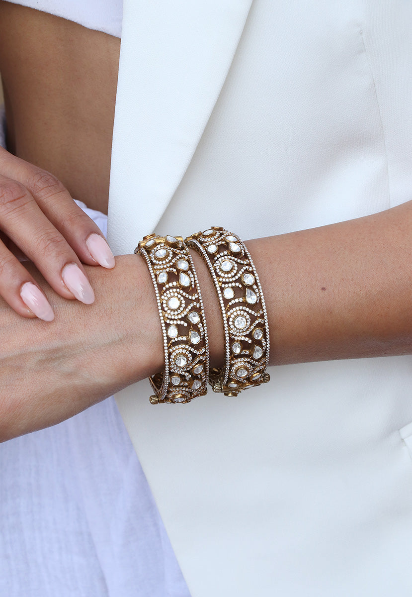 Gold Plated Polki Studded Open Setting Bangle (1pc)