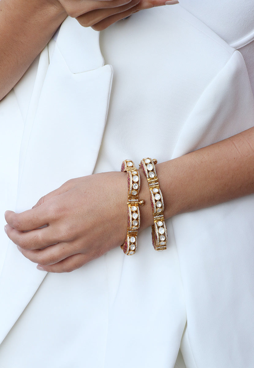 Pink Polki Open Setting Bangle (1pc)