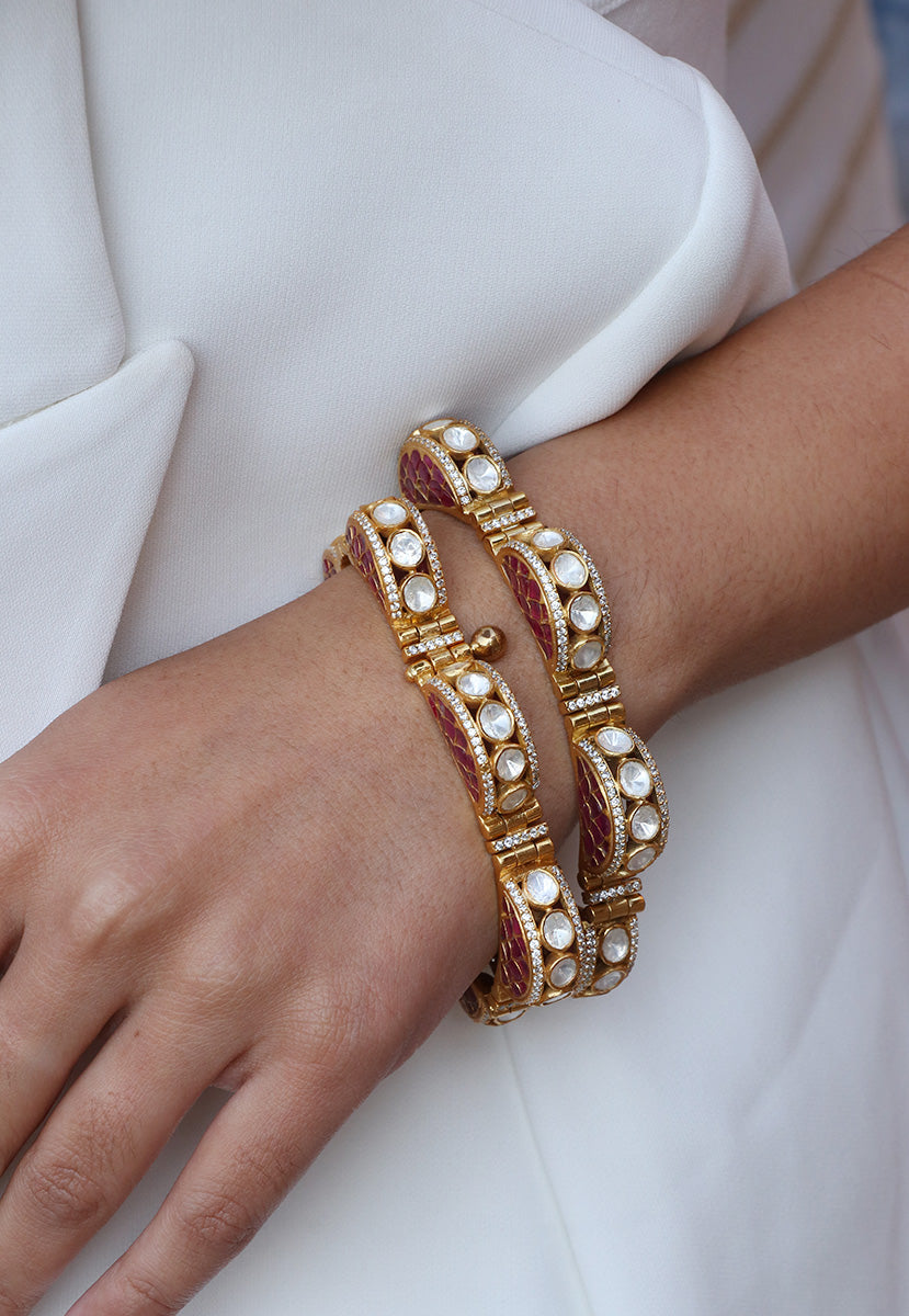 Pink Polki Open Setting Bangle (1pc)