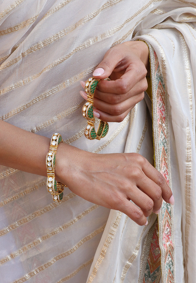 Green Polki Open Setting Bangle (1pc)