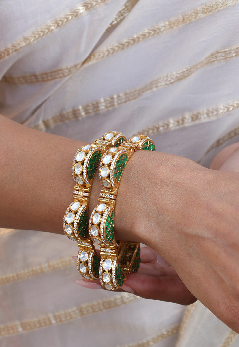 Green Polki Open Setting Bangle (1pc)