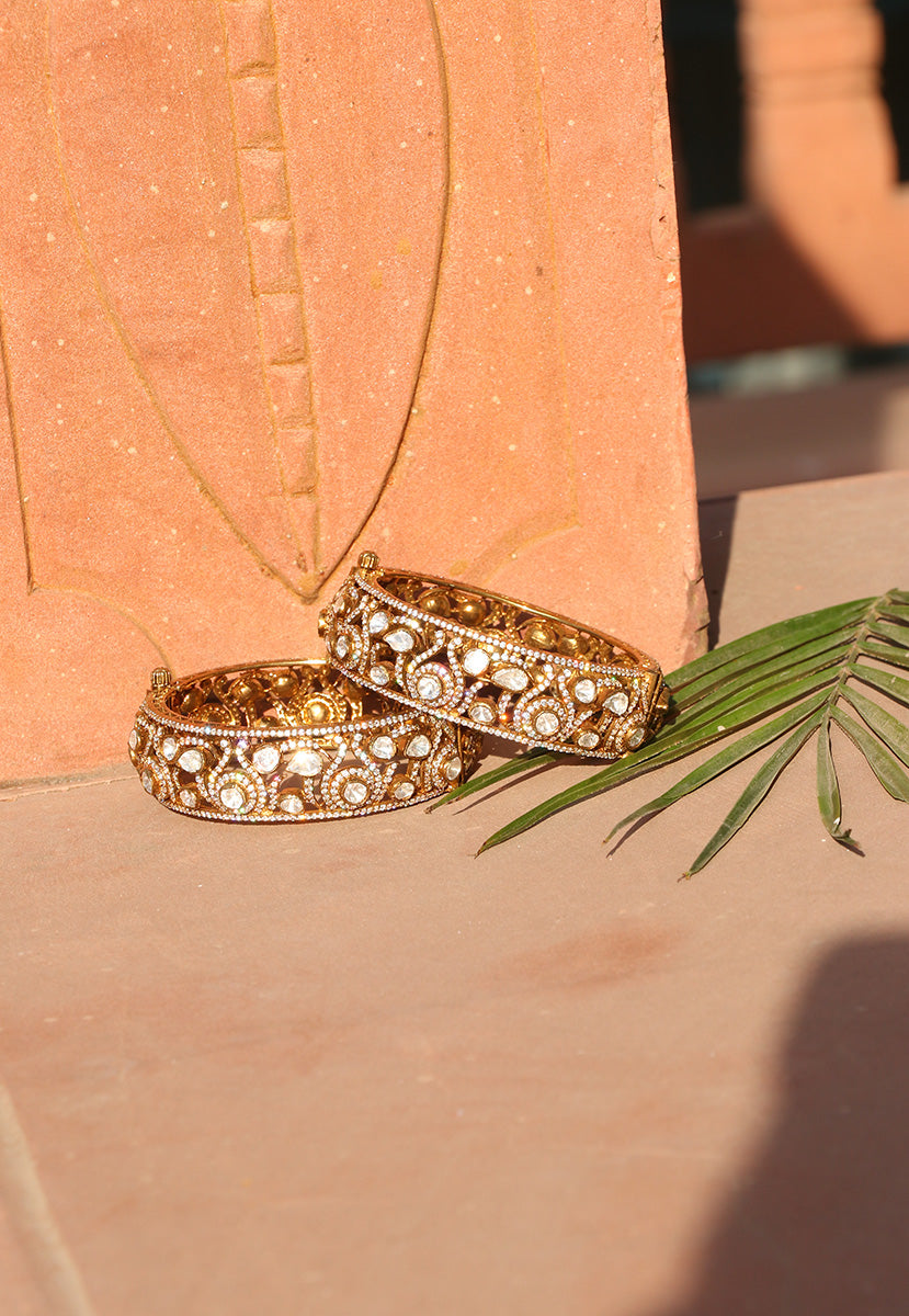 Gold Plated Polki Studded Open Setting Bangle (1pc)