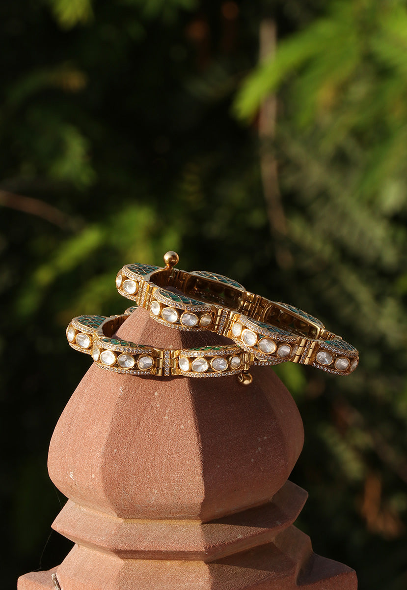 Green Polki Open Setting Bangle (1pc)