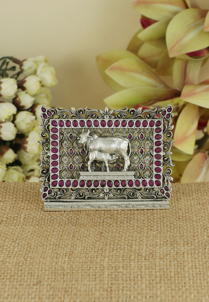 Silver Kamdhenu Cow and calf Idol for Mandir & gifting