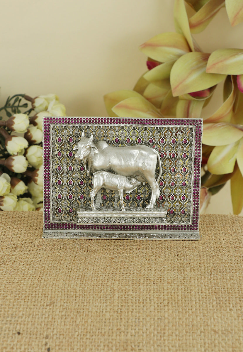 Silver Kamdhenu Cow and calf Idol for Mandir & gifting