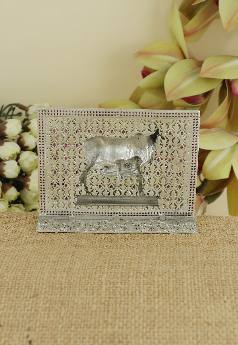 Silver Kamdhenu Cow and calf Idol for Mandir & gifting