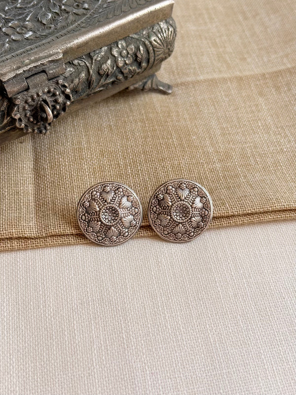 Silver Round Tribal Studs