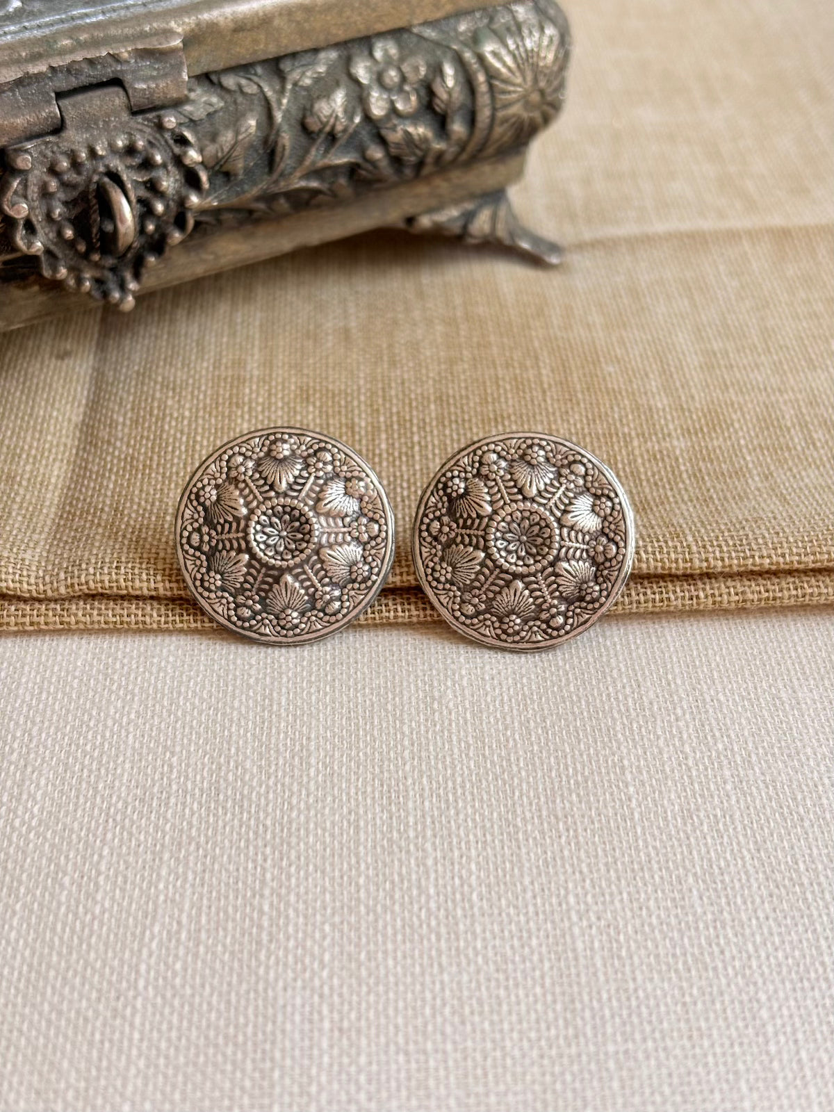 Silver Round Tribal Studs