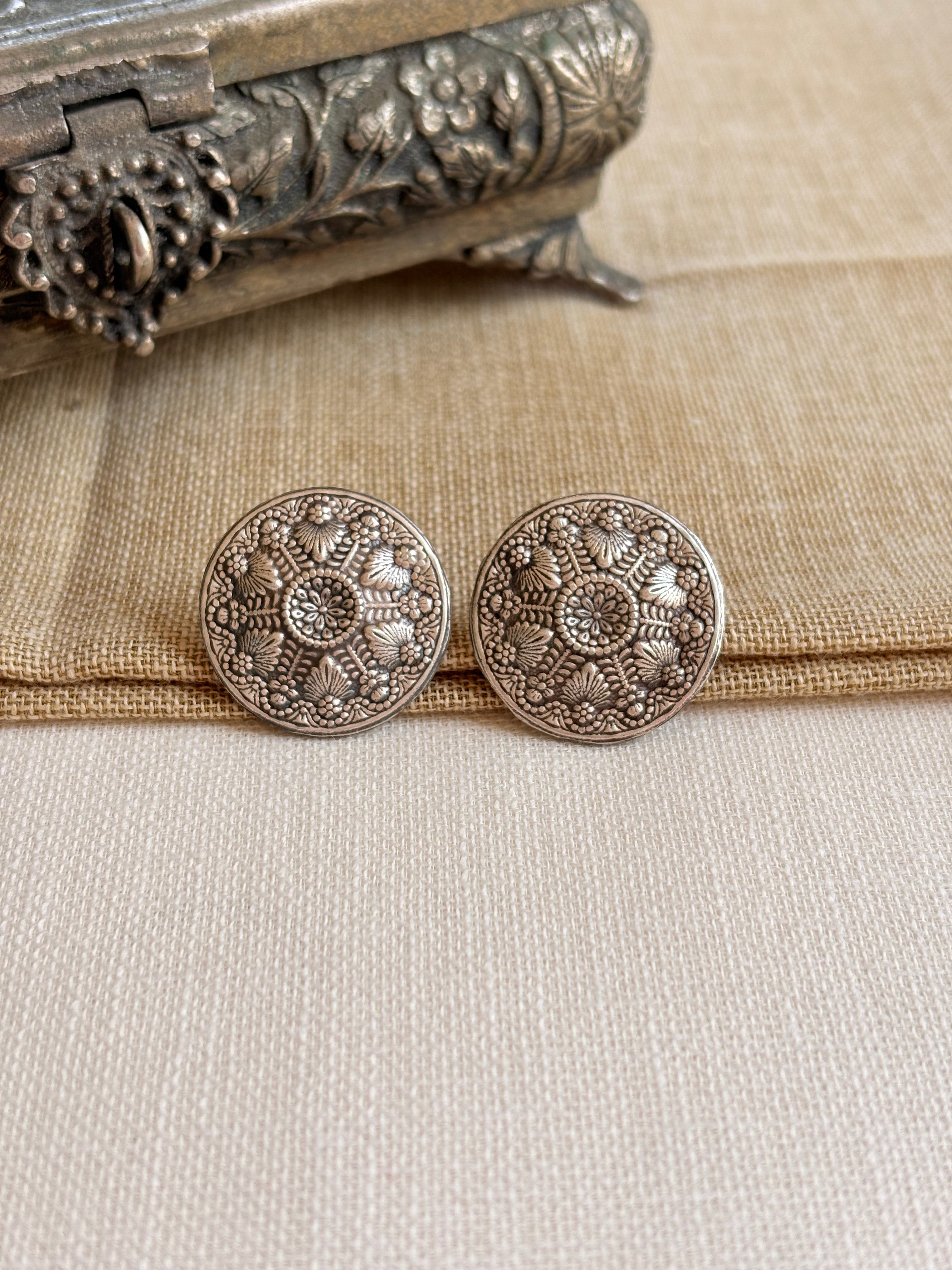 Silver Round Tribal Studs