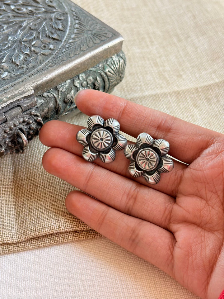 Silver Flower Tribal Studs