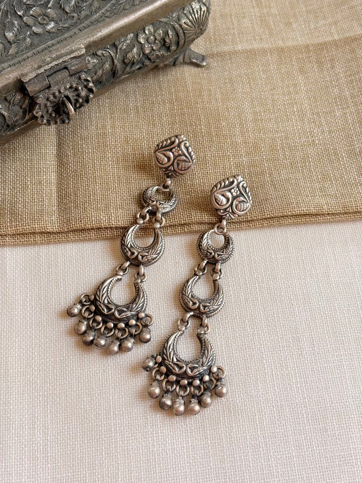 Silver Ghungroo Drop In Tribal Earrings