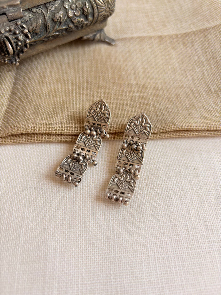 Silver Mizoya Triple Layer Tribal Earrings