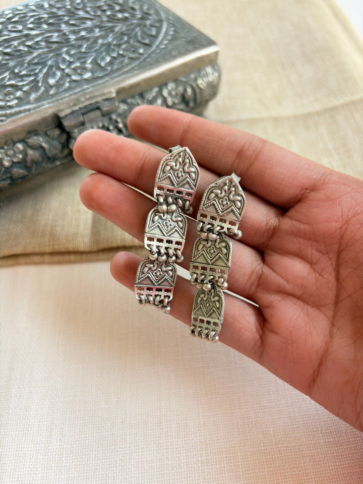 Silver Mizoya Triple Layer Tribal Earrings