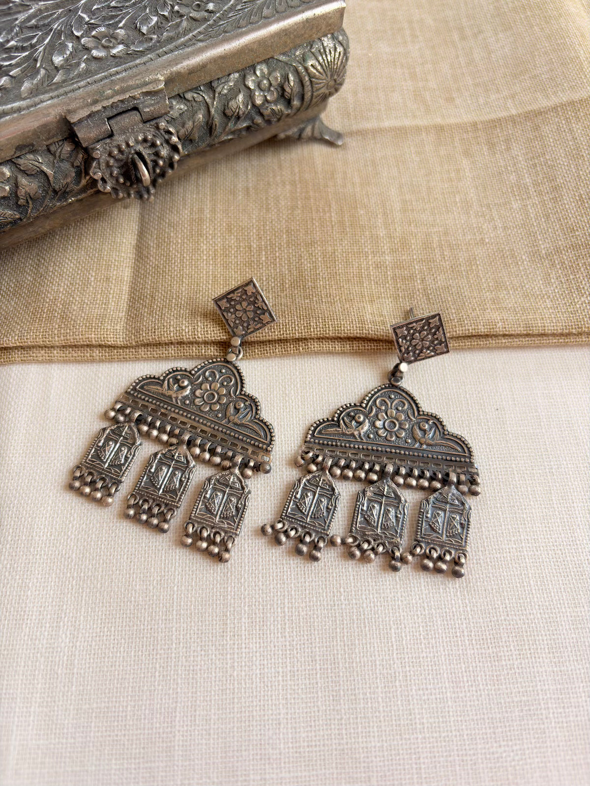 Silver Drop Style Tribal Earrings