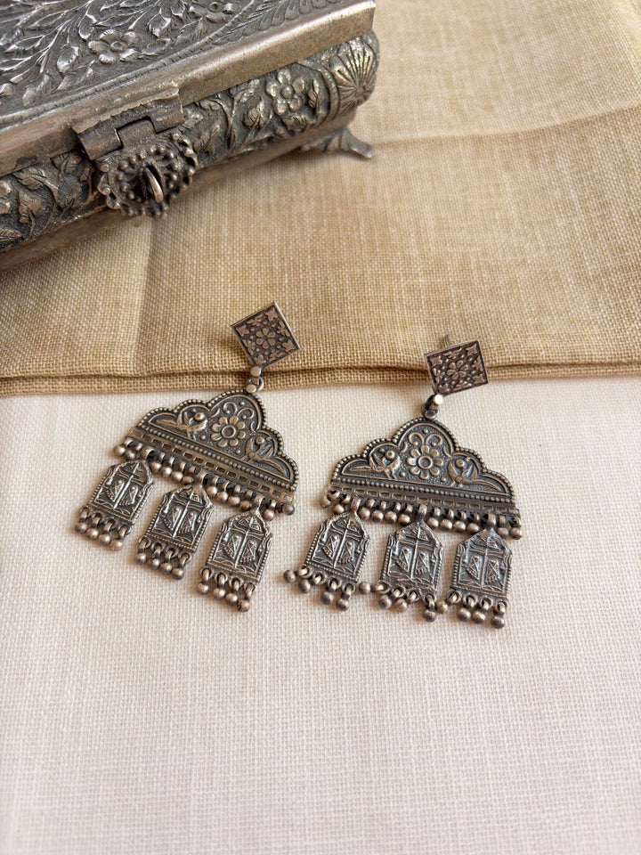 Silver Drop Style Tribal Earrings