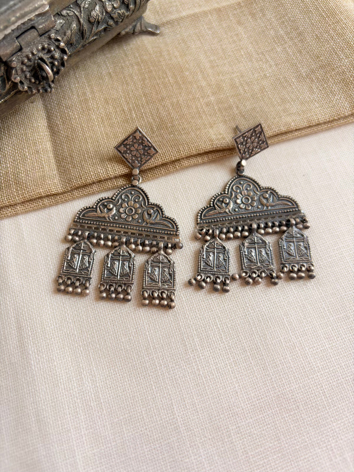 Silver Drop Style Tribal Earrings