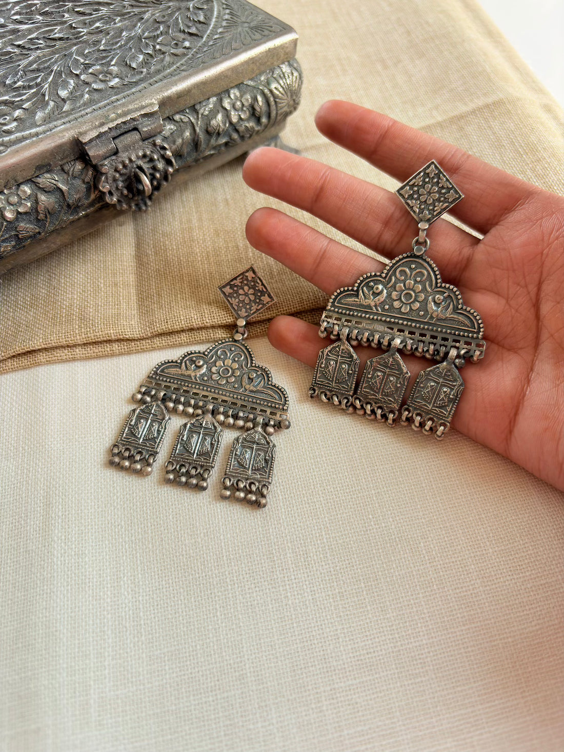 Silver Drop Style Tribal Earrings