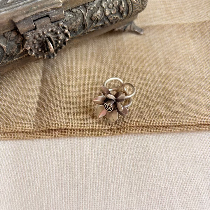 Silver Oxidised Floral Ring