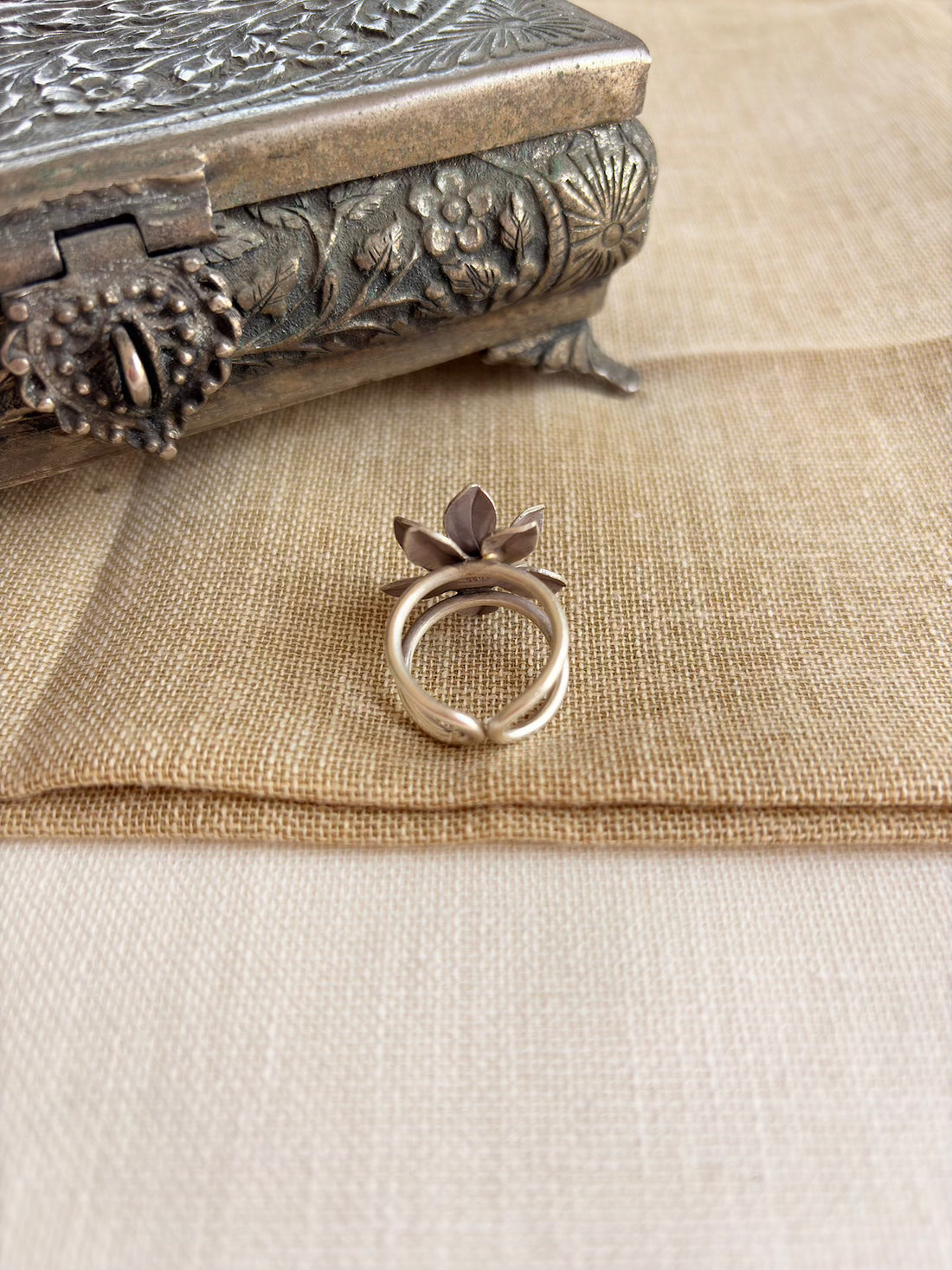 Silver Oxidised Floral Ring