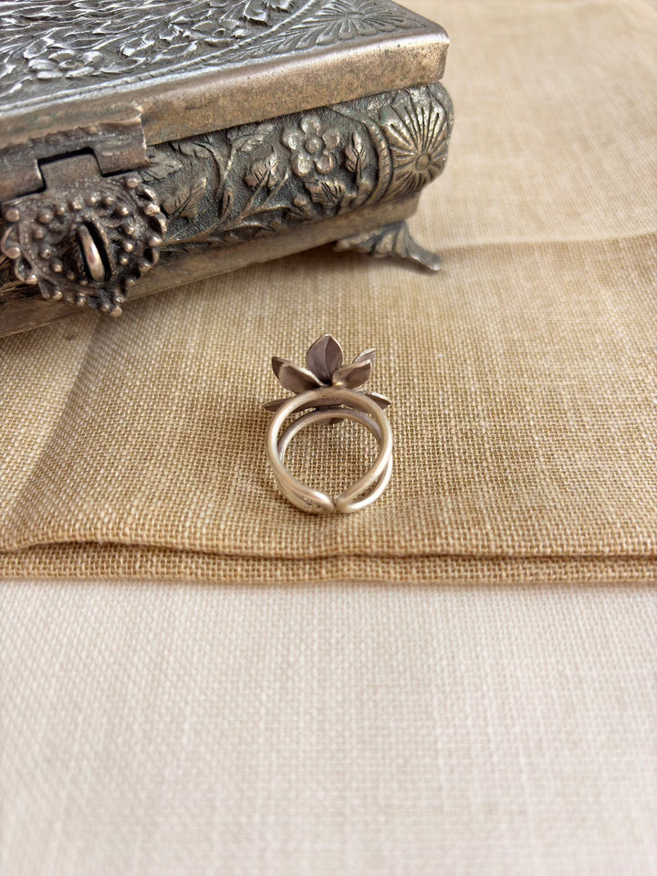 Silver Oxidised Floral Ring