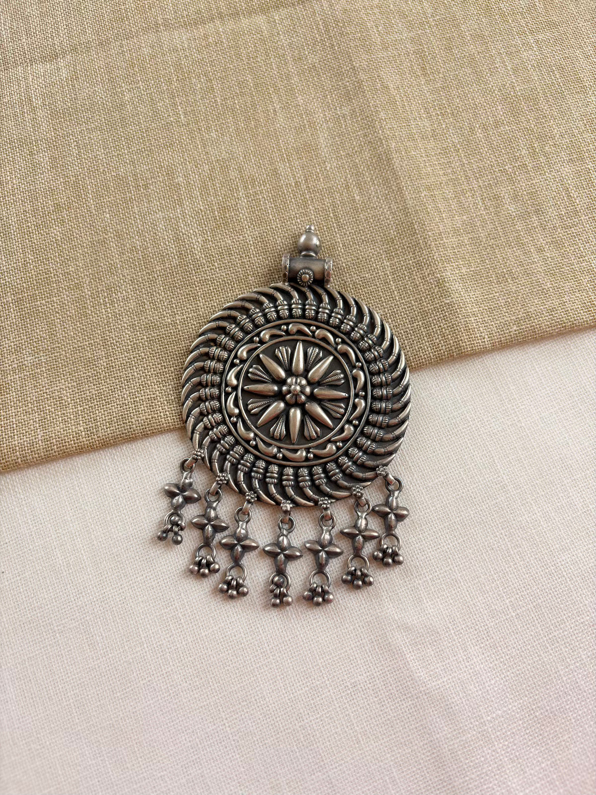 Pure Silver Tribal Round Pendant