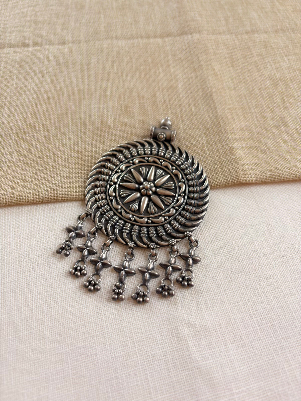 Pure Silver Tribal Round Pendant
