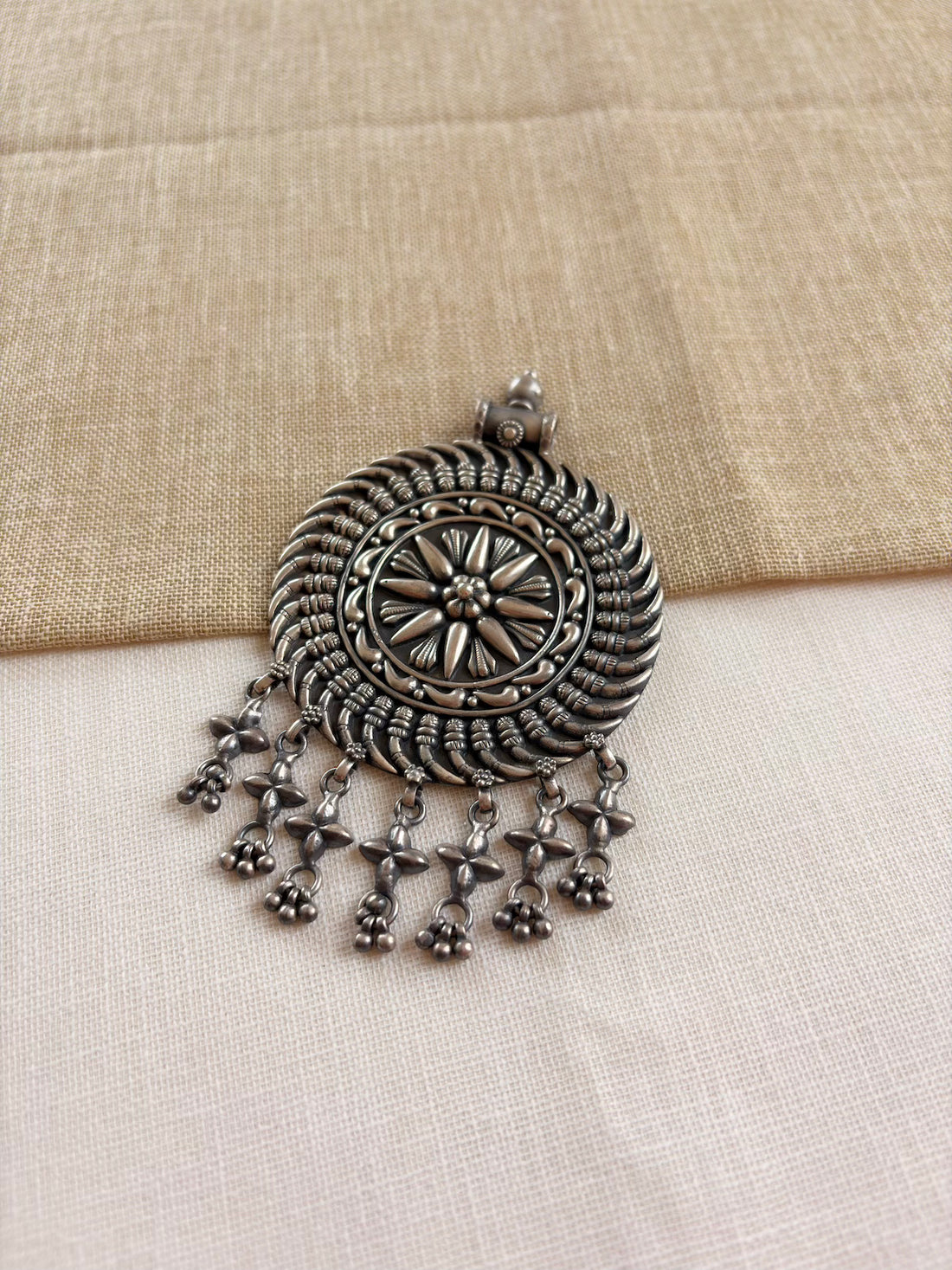 Pure Silver Tribal Round Pendant