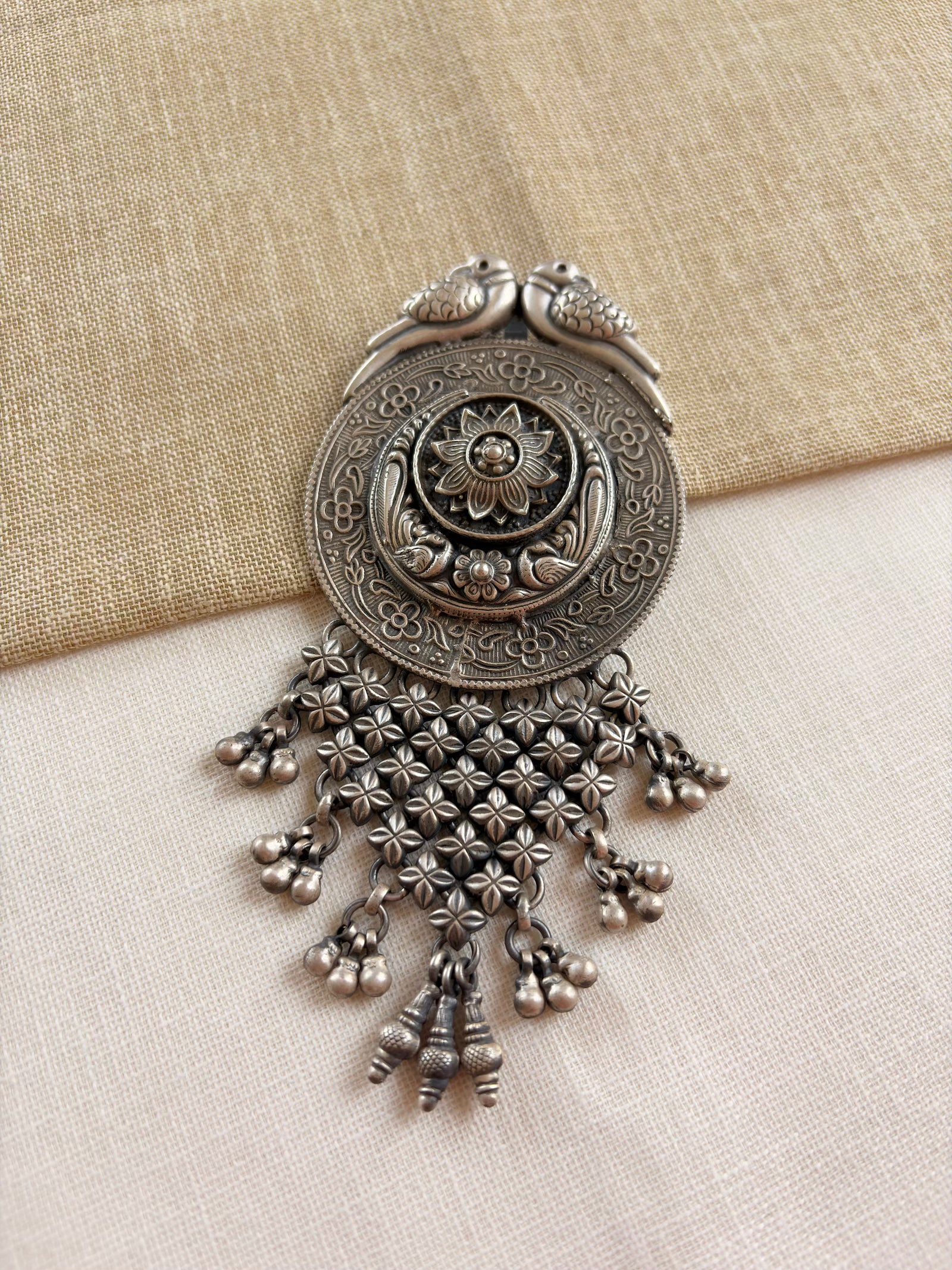 Pure Silver Tribal Round Antique Pendant