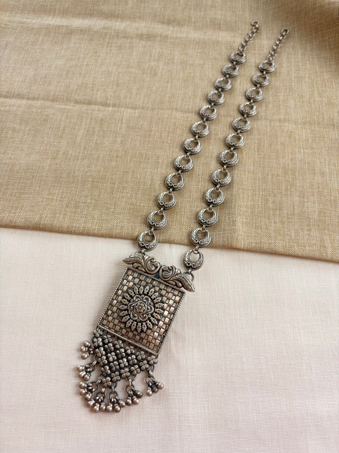 Silver Square Traditional Ghungroo Necklace