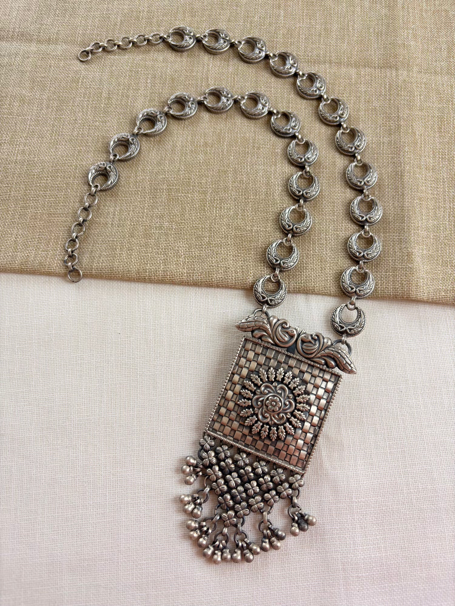 Silver Square Traditional Ghungroo Necklace
