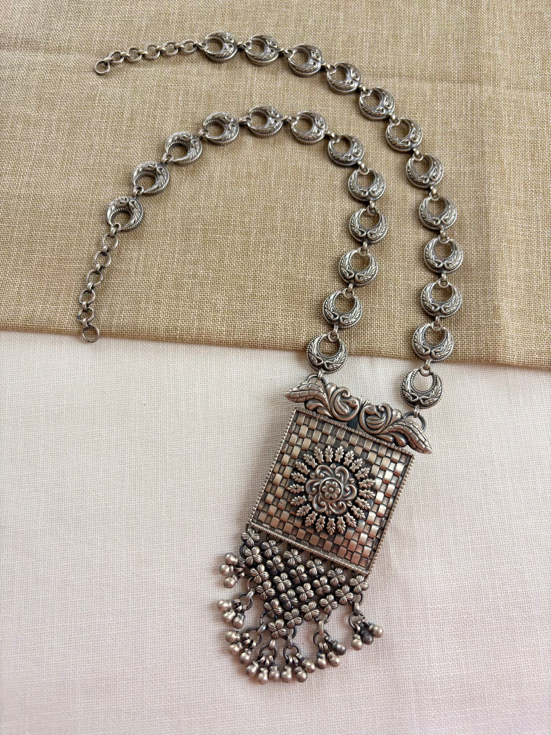 Silver Square Traditional Ghungroo Necklace