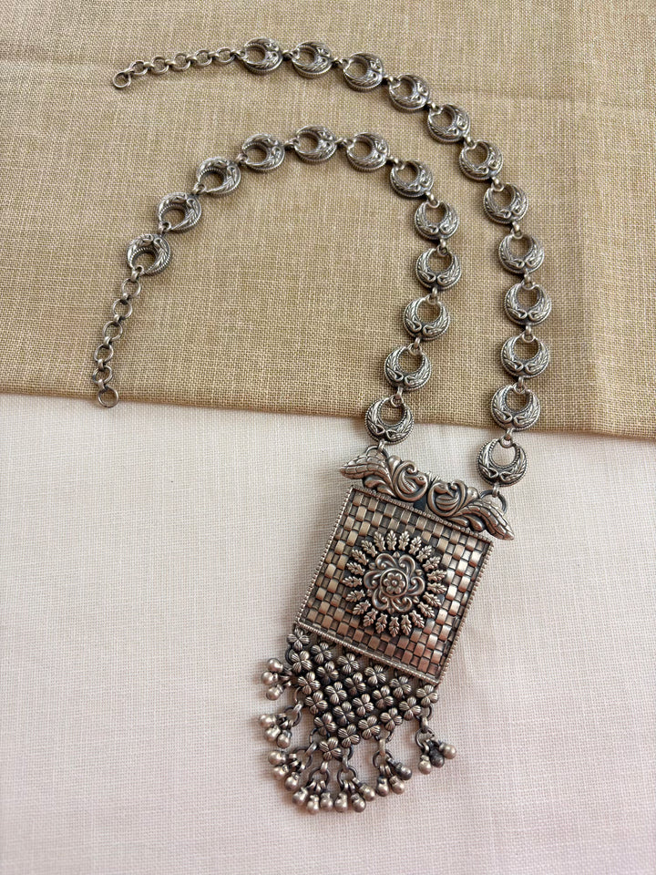 Silver Square Traditional Ghungroo Necklace