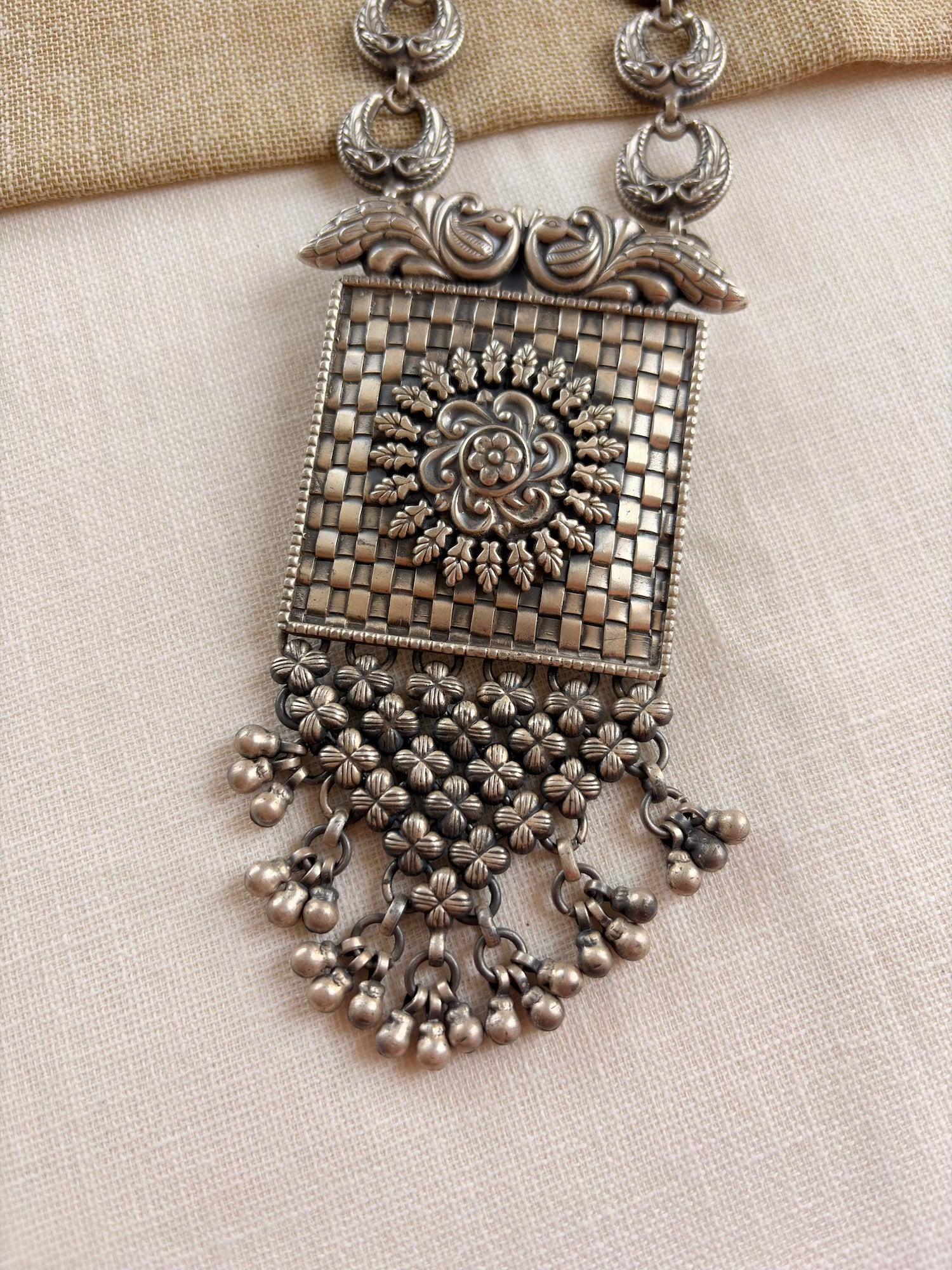 Silver Square Traditional Ghungroo Necklace