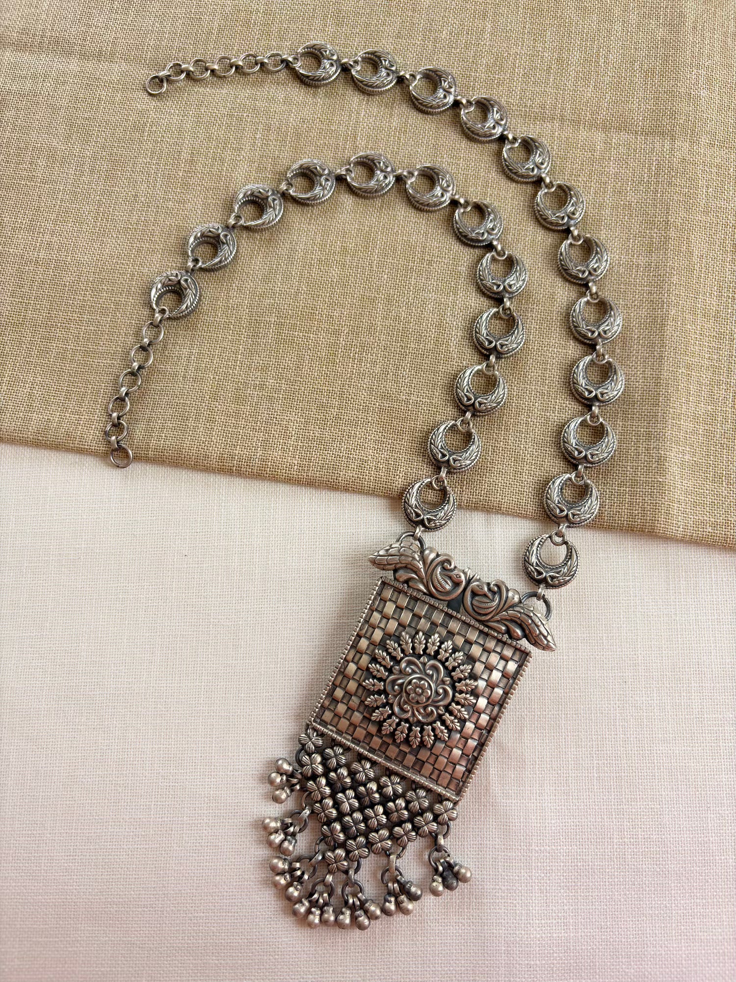 Silver Square Traditional Ghungroo Necklace