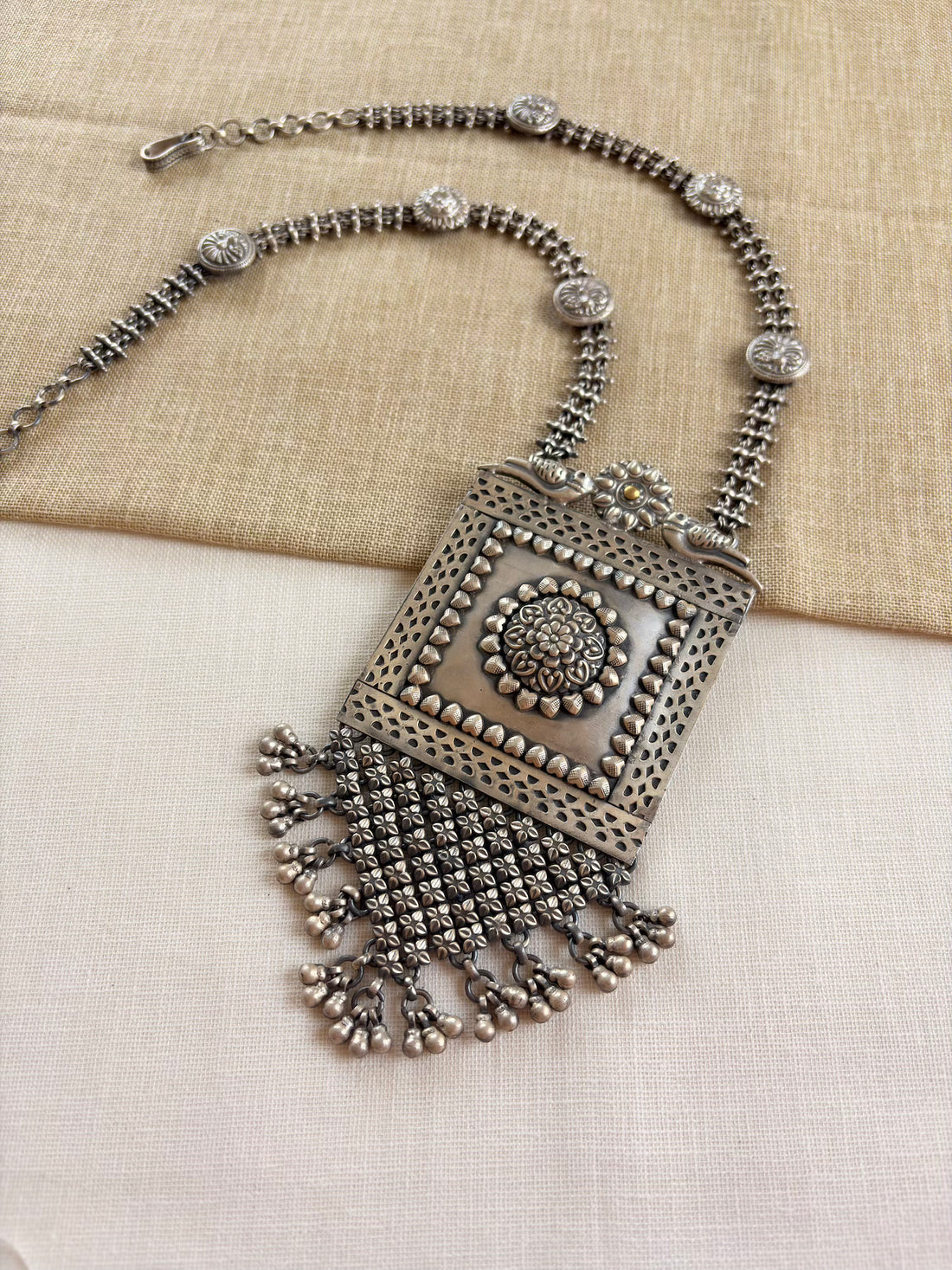 Silver Oxidised Traditional Ghungroo Necklace